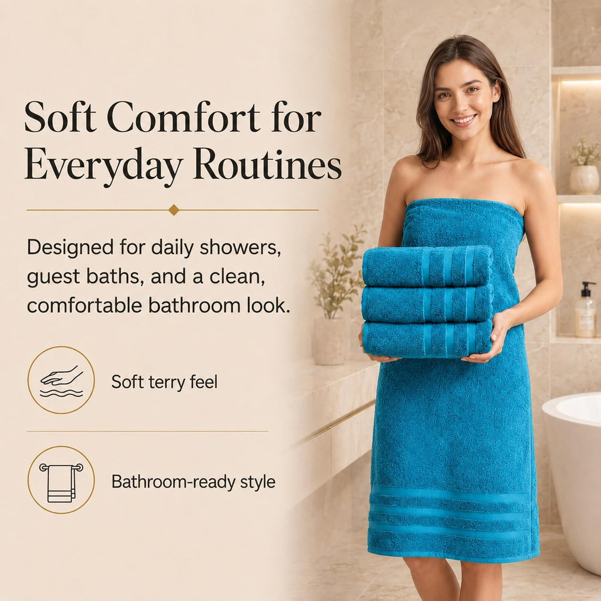 Large 100% Organic Cotton Bath Towels 4 Pack, 30x60 in, Multicolor