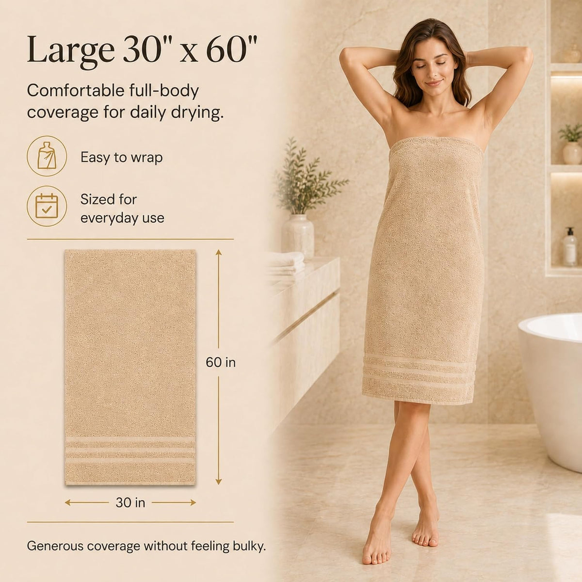 Large 100% Organic Cotton Bath Towels 4 Pack, 30x60 in, Multicolor