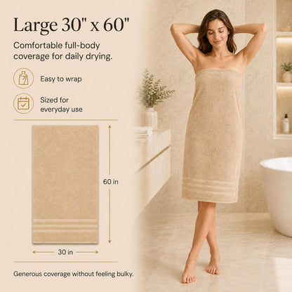 Large 100% Organic Cotton Bath Towels 4 Pack, 30x60 in, Multicolor