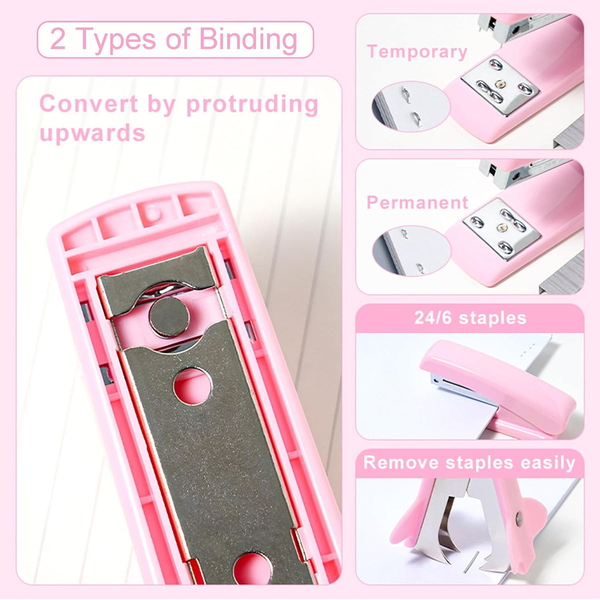Pink Desk Accessories with Pen Holder, Pink Office Supplies Desk Organizers and Accessories for women, Tape Dispenser, Stapler, Staple Remover, Staples, Clips Set, Ruler, Scissor, Pen, Tape