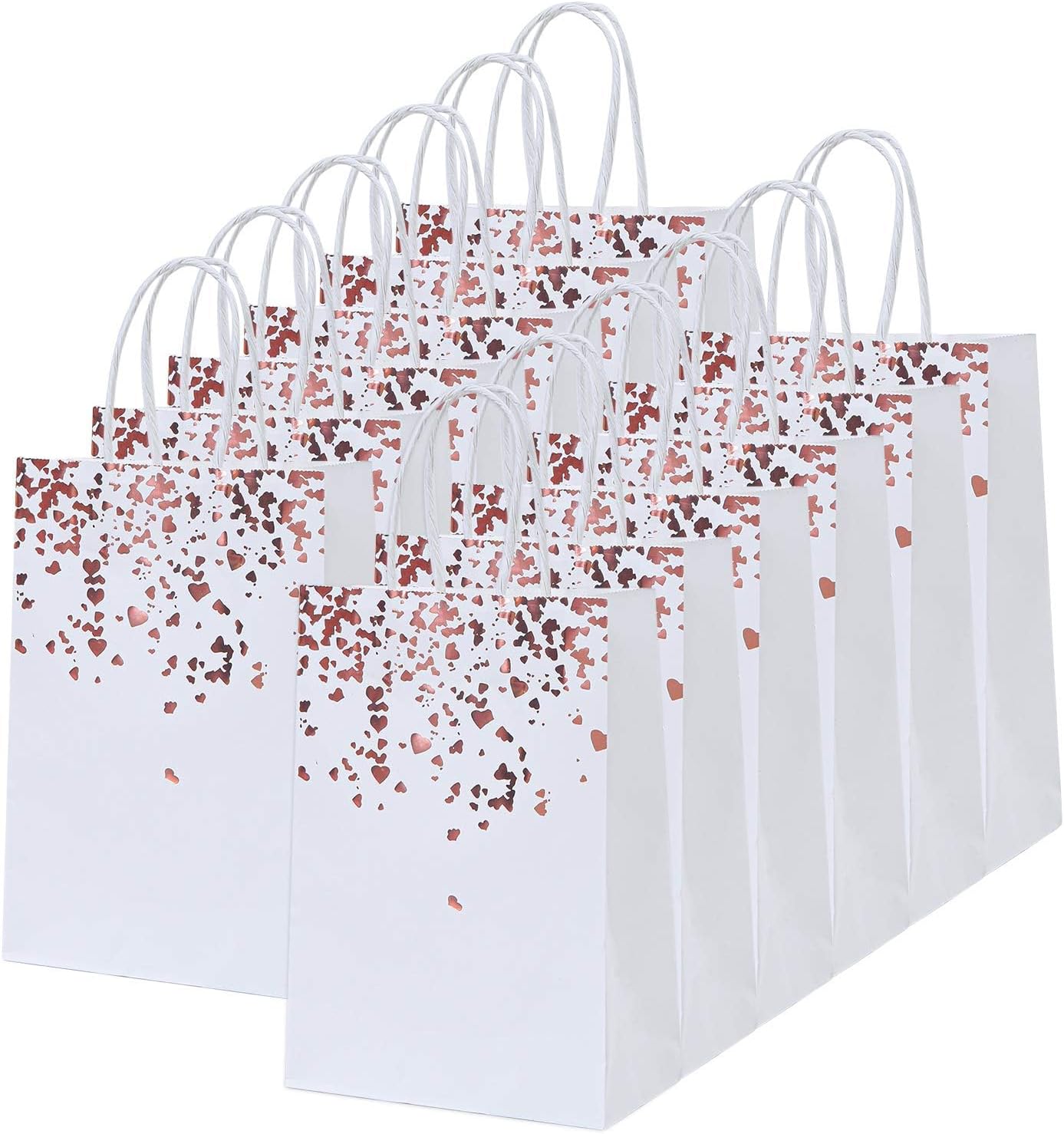 Cooraby 18 Pieces Rose Gold Bronzing Paper Bags Hen Party 6.3 x 3.1 x 8.6 Inch Bride Wedding Kraft Bags Birthday Gift Bag with Handle for Parties Celebrations (Color C)