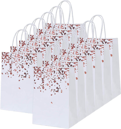 Cooraby 18 Pieces Rose Gold Bronzing Paper Bags Hen Party 6.3 x 3.1 x 8.6 Inch Bride Wedding Kraft Bags Birthday Gift Bag with Handle for Parties Celebrations (Color C)