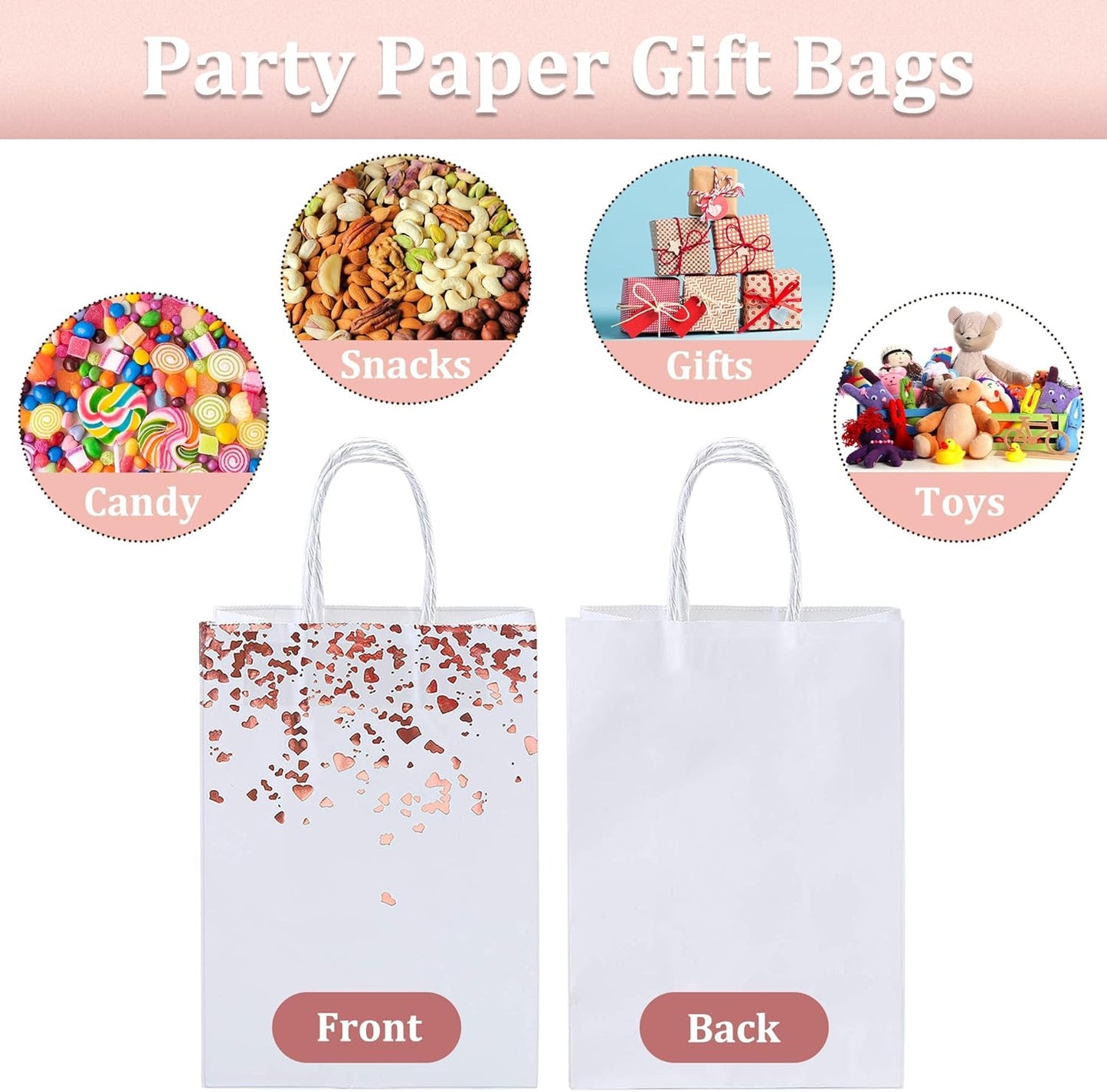 Cooraby 18 Pieces Rose Gold Bronzing Paper Bags Hen Party 6.3 x 3.1 x 8.6 Inch Bride Wedding Kraft Bags Birthday Gift Bag with Handle for Parties Celebrations (Color C)