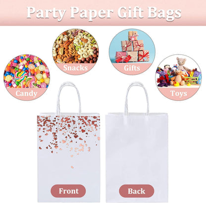 Cooraby 18 Pieces Rose Gold Bronzing Paper Bags Hen Party 6.3 x 3.1 x 8.6 Inch Bride Wedding Kraft Bags Birthday Gift Bag with Handle for Parties Celebrations (Color C)