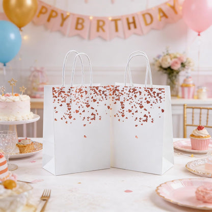 Cooraby 18 Pieces Rose Gold Bronzing Paper Bags Hen Party 6.3 x 3.1 x 8.6 Inch Bride Wedding Kraft Bags Birthday Gift Bag with Handle for Parties Celebrations (Color C)