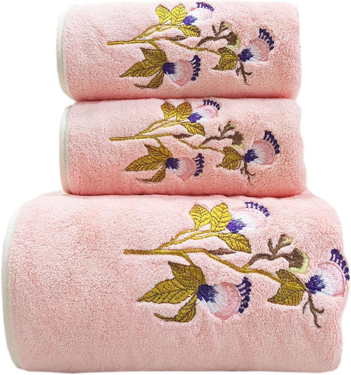 Pink Butterfly Floral Bath Towels Set Soft Coral Velvet Cute Flower Pattern Towels for Bathroom Highly Absorbent & Quick Drying Washcloth for Shower Kitchen Spa Guest(Pink)