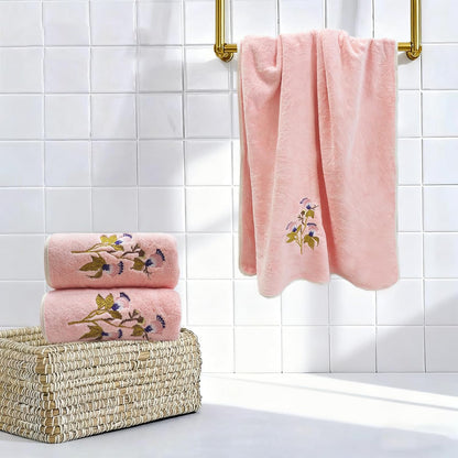Pink Butterfly Floral Bath Towels Set Soft Coral Velvet Cute Flower Pattern Towels for Bathroom Highly Absorbent & Quick Drying Washcloth for Shower Kitchen Spa Guest(Pink)