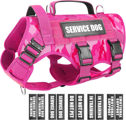 Service Dog Vest Harness for Medium Dog, Tactical Working MOLLE Vest with 10 Pet Patches, No Pull Heavy Duty Harness for Training Walking
