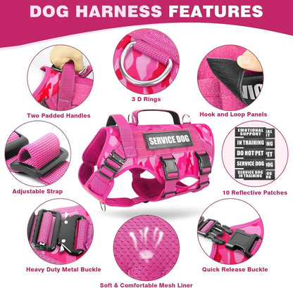 Service Dog Vest Harness for Medium Dog, Tactical Working MOLLE Vest with 10 Pet Patches, No Pull Heavy Duty Harness for Training Walking