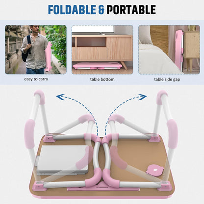Multi-Function Laptop Bed Table with Storage Drawer and Cup Holder, Lap Desk Stand Tray for Eating, Reading and Working