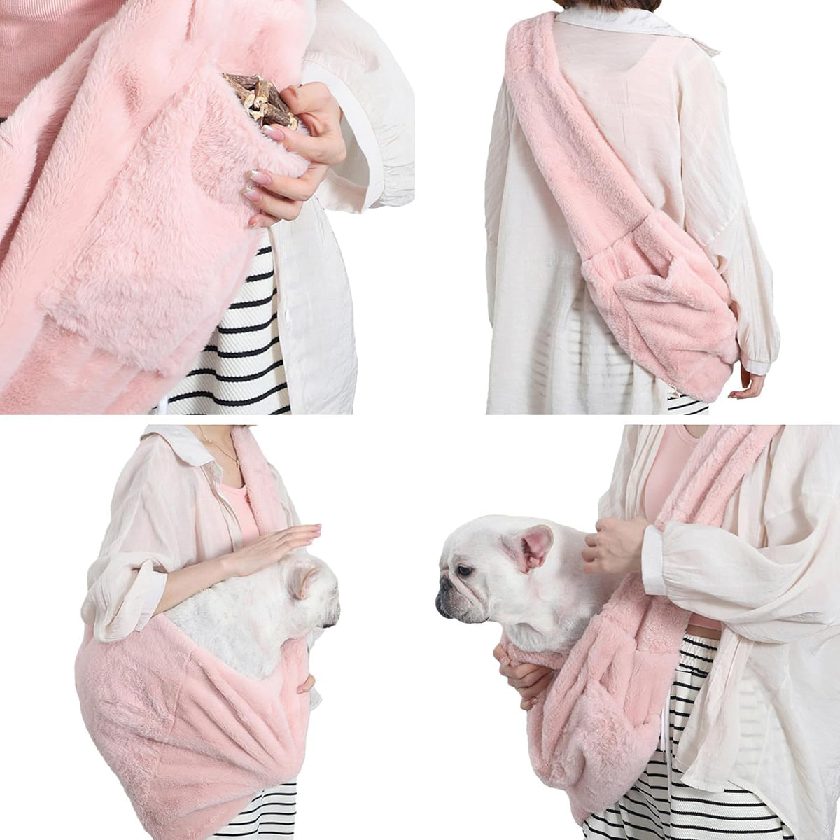 Cat Carrier Slings Soft Puppy Carrying Bag for Outdoor Travel Pet Boby Holder Hands Free for Small Dogs Kittens, Light Pink