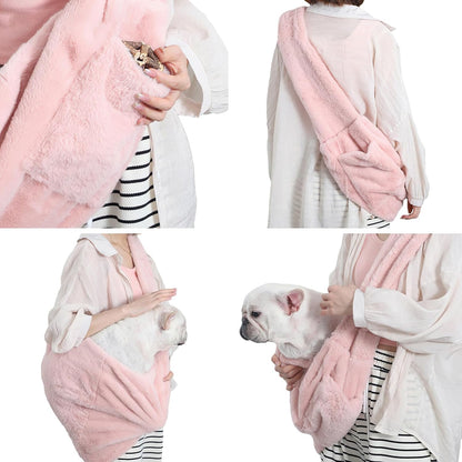 Cat Carrier Slings Soft Puppy Carrying Bag for Outdoor Travel Pet Boby Holder Hands Free for Small Dogs Kittens, Light Pink