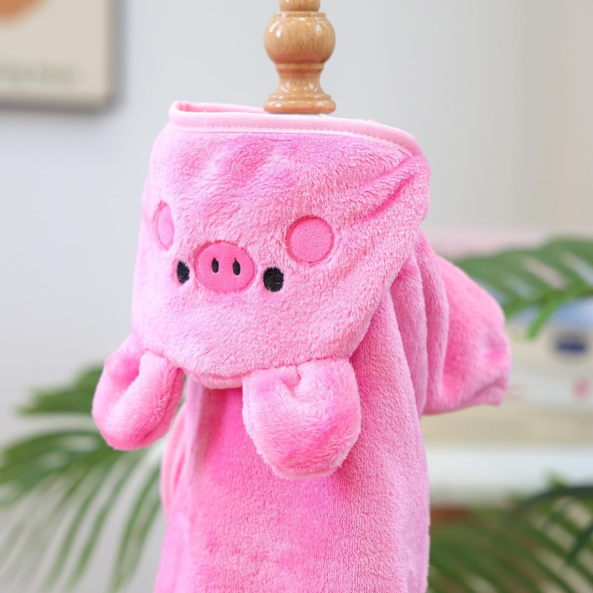 Dog Bathrobe with Hood Super Absorbent Soft Quick Drying Towel Wrap Adjustable Puppy Cat Bath Robe Towel for Cold Weather Beach Pool (Pink Pig, Small)