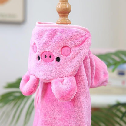 Dog Bathrobe with Hood Super Absorbent Soft Quick Drying Towel Wrap Adjustable Puppy Cat Bath Robe Towel for Cold Weather Beach Pool (Pink Pig, Small)