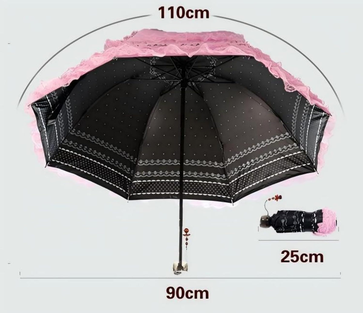 Princess Lace UV Protection Travel Umbrella UPF 50+ Foldable Compact Umbrella