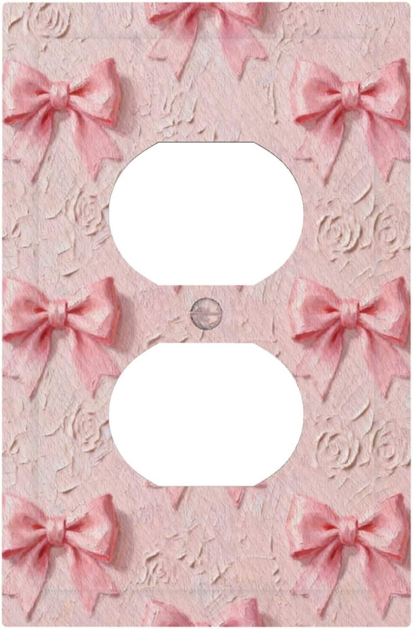 Decorative Outlet Covers Pink Bow 1 Gang Duplex Light Switch Cover Plate Unique Wall Plates for Electrical Outlets Switch Plate Covers for Girls' room Bedroom Home Decor