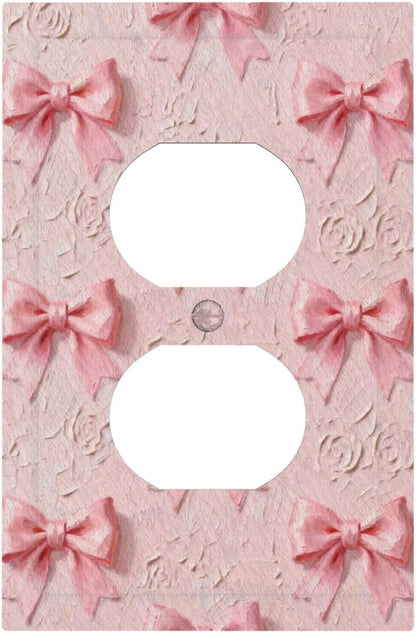 Decorative Outlet Covers Pink Bow 1 Gang Duplex Light Switch Cover Plate Unique Wall Plates for Electrical Outlets Switch Plate Covers for Girls' room Bedroom Home Decor
