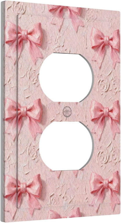 Decorative Outlet Covers Pink Bow 1 Gang Duplex Light Switch Cover Plate Unique Wall Plates for Electrical Outlets Switch Plate Covers for Girls' room Bedroom Home Decor