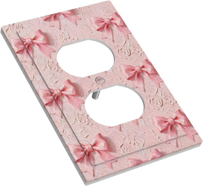 Decorative Outlet Covers Pink Bow 1 Gang Duplex Light Switch Cover Plate Unique Wall Plates for Electrical Outlets Switch Plate Covers for Girls' room Bedroom Home Decor