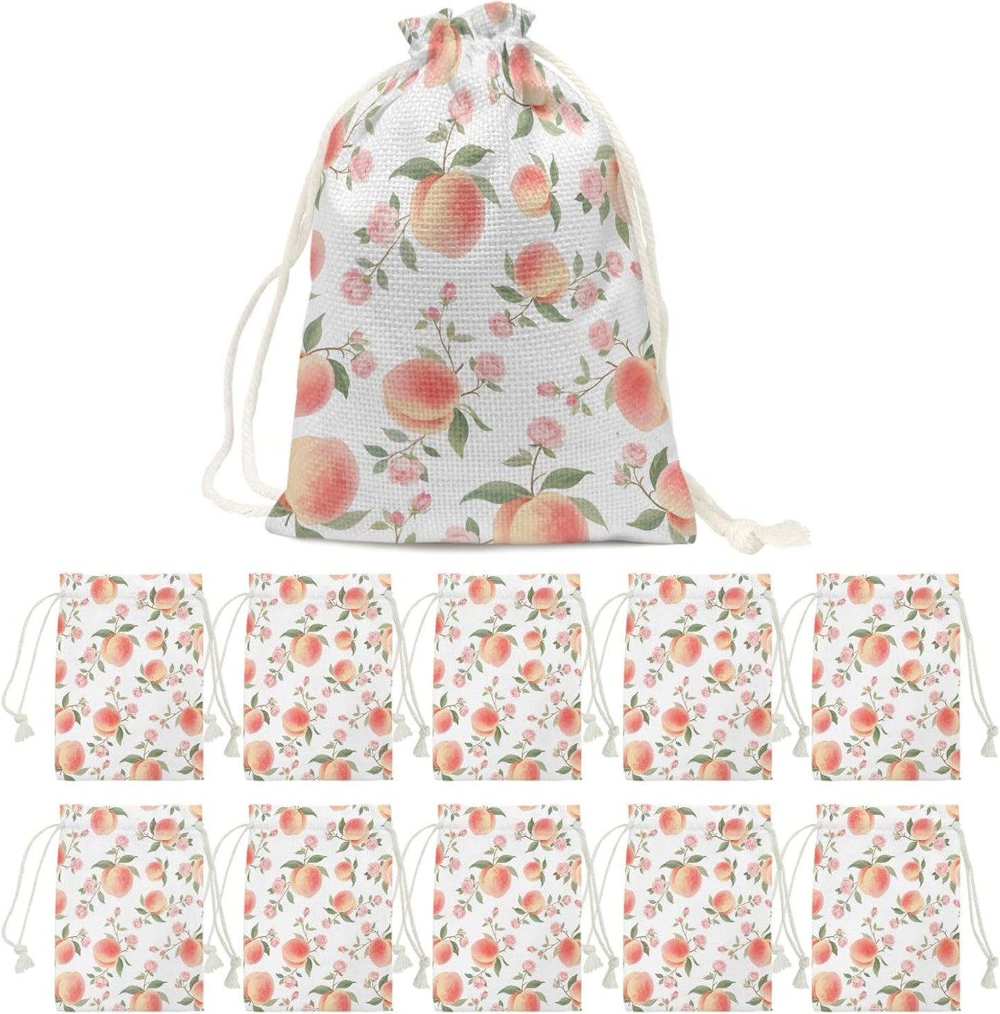Victoroes Peach Drawstring Gift Bags 10 Pcs 5" x 7" Small Summer Peach Flower Spring Gift Bag Reusable Fabric Wrap Bags for Wedding Party Birthday Holiday