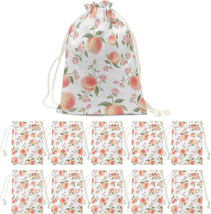 Victoroes Peach Drawstring Gift Bags 10 Pcs 5" x 7" Small Summer Peach Flower Spring Gift Bag Reusable Fabric Wrap Bags for Wedding Party Birthday Holiday