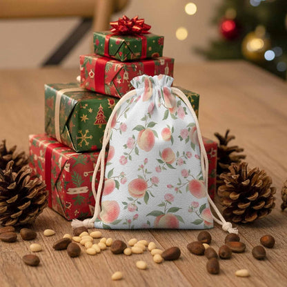 Victoroes Peach Drawstring Gift Bags 10 Pcs 5" x 7" Small Summer Peach Flower Spring Gift Bag Reusable Fabric Wrap Bags for Wedding Party Birthday Holiday