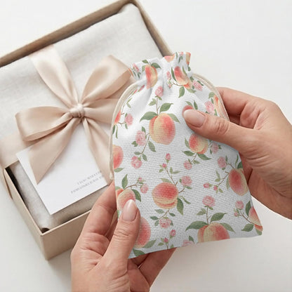 Victoroes Peach Drawstring Gift Bags 10 Pcs 5" x 7" Small Summer Peach Flower Spring Gift Bag Reusable Fabric Wrap Bags for Wedding Party Birthday Holiday