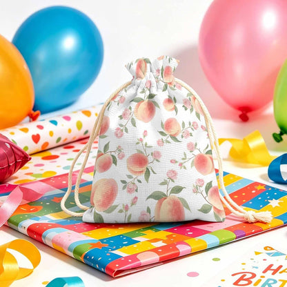 Victoroes Peach Drawstring Gift Bags 10 Pcs 5" x 7" Small Summer Peach Flower Spring Gift Bag Reusable Fabric Wrap Bags for Wedding Party Birthday Holiday