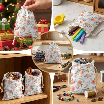 Victoroes Peach Drawstring Gift Bags 10 Pcs 5" x 7" Small Summer Peach Flower Spring Gift Bag Reusable Fabric Wrap Bags for Wedding Party Birthday Holiday