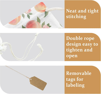 Victoroes Peach Drawstring Gift Bags 10 Pcs 5" x 7" Small Summer Peach Flower Spring Gift Bag Reusable Fabric Wrap Bags for Wedding Party Birthday Holiday