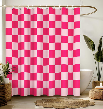 Bathroom Shower Curtain Cute Cortinas para Baño 72 x 72, Pink Plaid