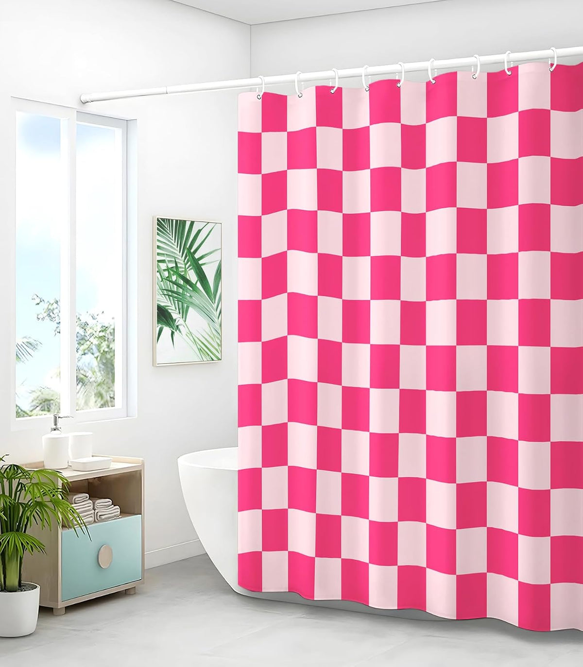 Bathroom Shower Curtain Cute Cortinas para Baño 72 x 72, Pink Plaid