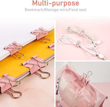 97 PCS Office Supplies for Women, Paper Clips, Binder Clips and Push Pins Set, Paperclips Thumb Tacks School and Home Desk Supplies, Desk Organized (Pink)
