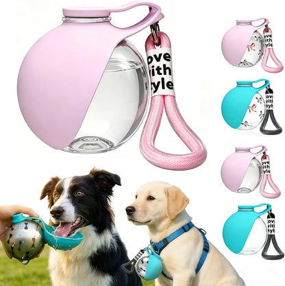 Portable Dog Water Bottle with Bowl, 10 Oz 2 in 1 Integrated Pet Water Bottle for Dogs Drinking, Leakproof Transparent Travel Water Bottle for Dogs On Walks, Hiking, Traveling (Pink Clearly)