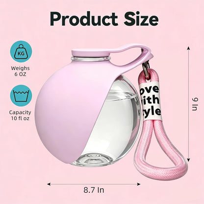 Portable Dog Water Bottle with Bowl, 10 Oz 2 in 1 Integrated Pet Water Bottle for Dogs Drinking, Leakproof Transparent Travel Water Bottle for Dogs On Walks, Hiking, Traveling (Pink Clearly)