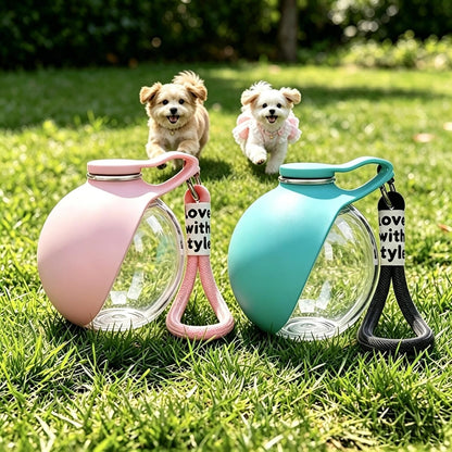 Portable Dog Water Bottle with Bowl, 10 Oz 2 in 1 Integrated Pet Water Bottle for Dogs Drinking, Leakproof Transparent Travel Water Bottle for Dogs On Walks, Hiking, Traveling (Pink Clearly)