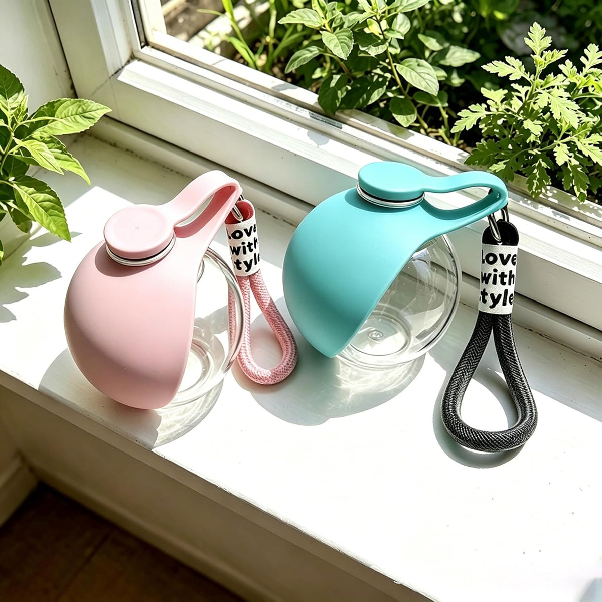 Portable Dog Water Bottle with Bowl, 10 Oz 2 in 1 Integrated Pet Water Bottle for Dogs Drinking, Leakproof Transparent Travel Water Bottle for Dogs On Walks, Hiking, Traveling (Pink Clearly)