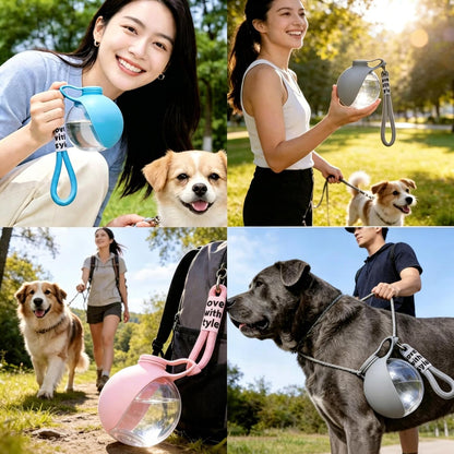 Portable Dog Water Bottle with Bowl, 10 Oz 2 in 1 Integrated Pet Water Bottle for Dogs Drinking, Leakproof Transparent Travel Water Bottle for Dogs On Walks, Hiking, Traveling (Pink Clearly)