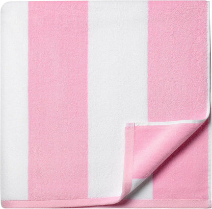 Cotton Oversized Beach Towel - 40 x70 Inch Extra Large Striped Pool Towel, Big Soft Terry Cloth Pink Cabana Swim Towel