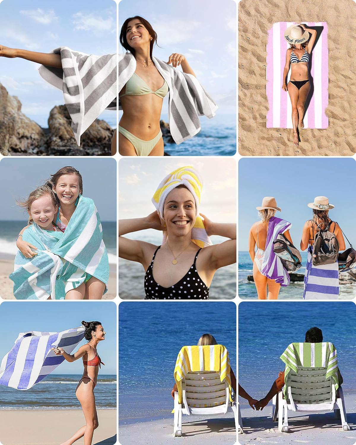 Cotton Oversized Beach Towel - 40 x70 Inch Extra Large Striped Pool Towel, Big Soft Terry Cloth Pink Cabana Swim Towel