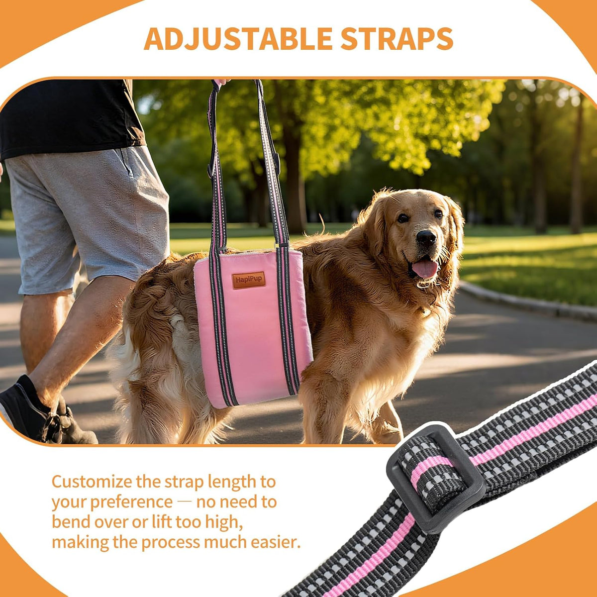 Dog Lift Harness for Large Dogs, Adjustable Comfortable Dog Sling with Handle, Knee & Rear Leg Support for Torn ACL Rehabilitation, Weak Rear Legs, Helps Senior, Disabled Canines(Pink,L)