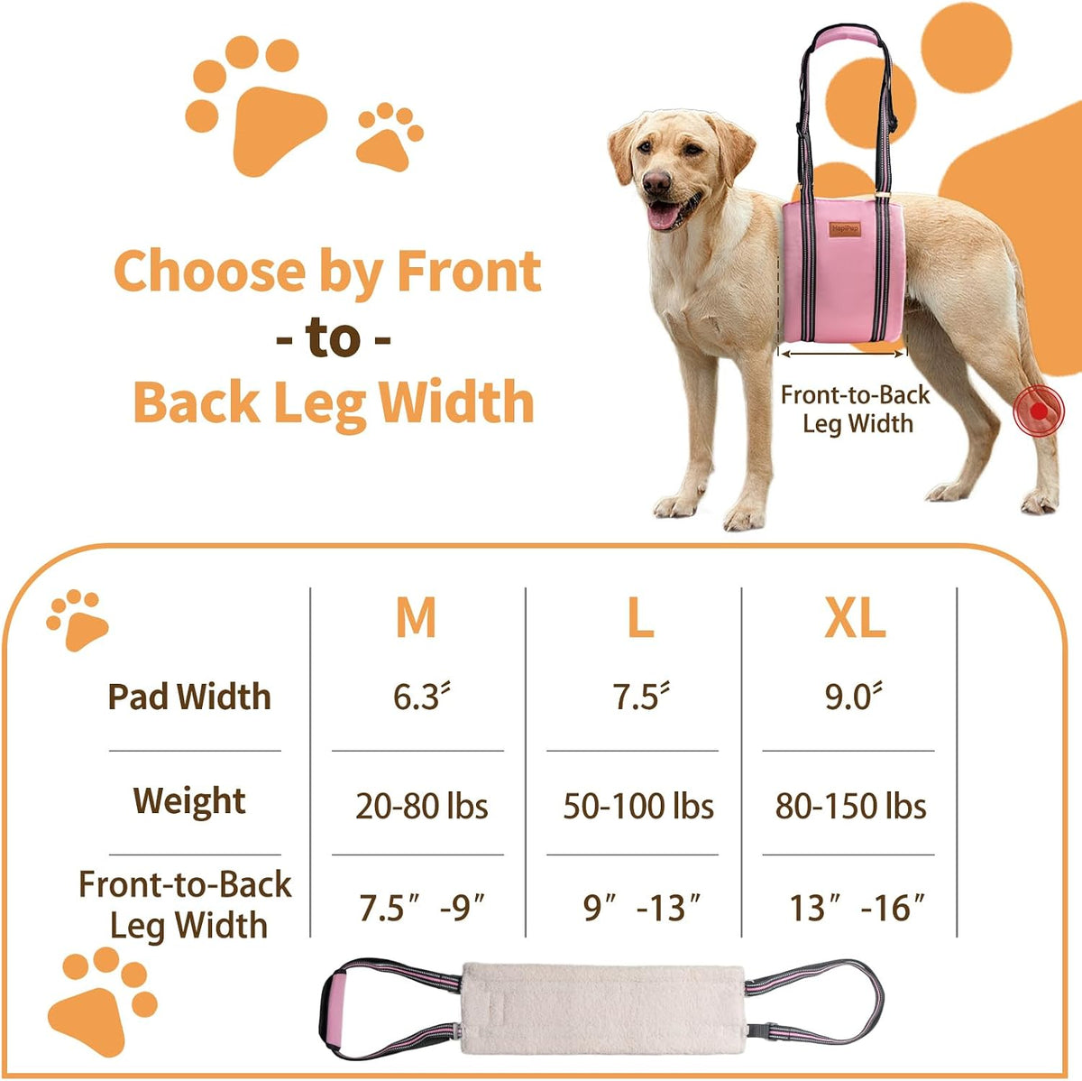 Dog Lift Harness for Large Dogs, Adjustable Comfortable Dog Sling with Handle, Knee & Rear Leg Support for Torn ACL Rehabilitation, Weak Rear Legs, Helps Senior, Disabled Canines(Pink,L)