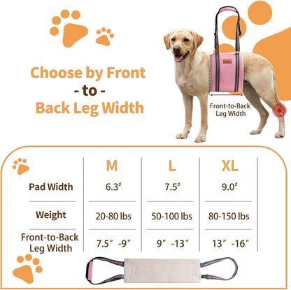 Dog Lift Harness for Large Dogs, Adjustable Comfortable Dog Sling with Handle, Knee & Rear Leg Support for Torn ACL Rehabilitation, Weak Rear Legs, Helps Senior, Disabled Canines(Pink,L)