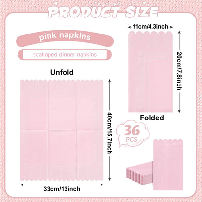 36 Pcs Pink Napkins; 2-ply Light Pink Dinner Napkins; Scalloped Paper Napkin for Wedding, Dinner, Birthday, Bridal Shower, Valentines Party Supplies; Bathroom Napkin Guest Disposable
