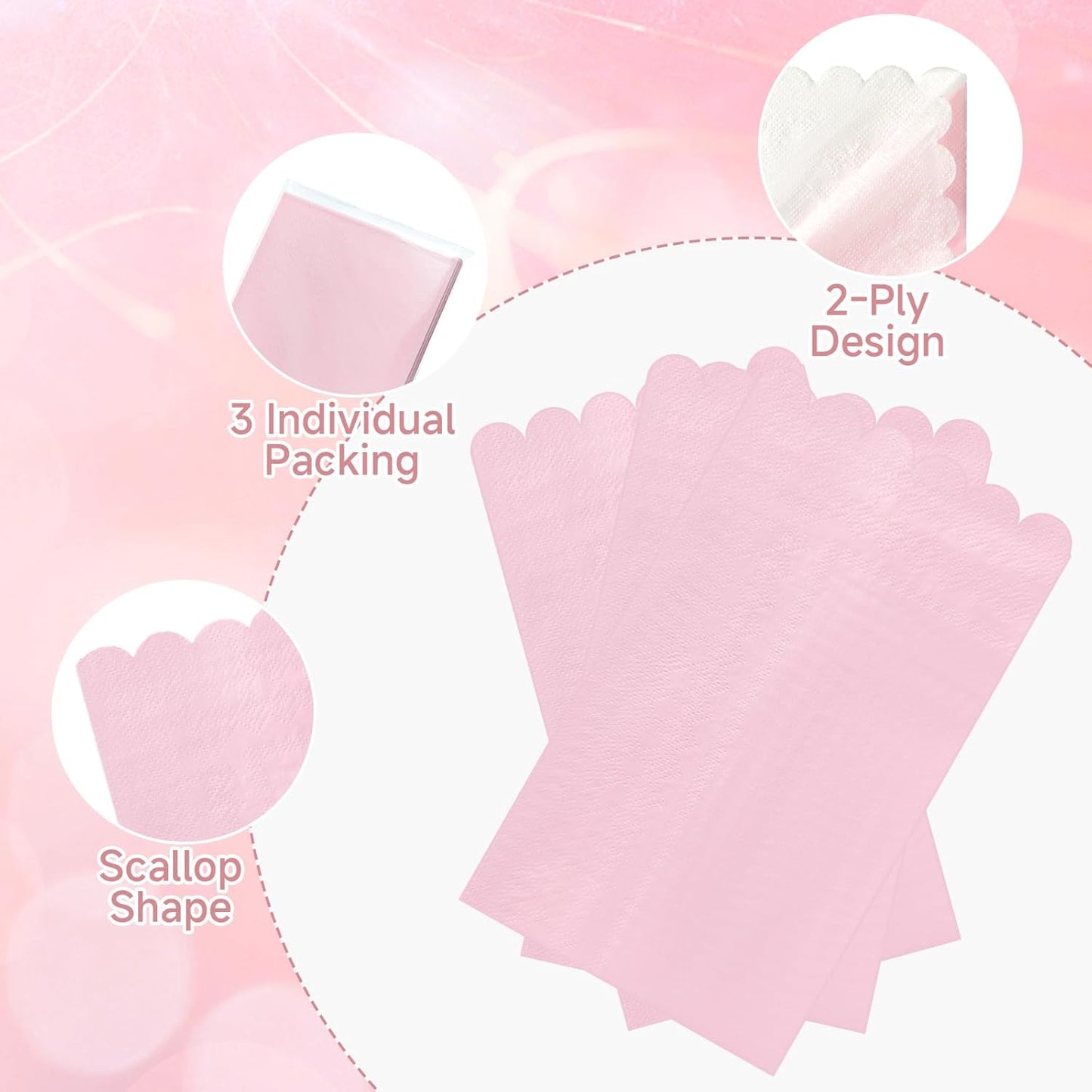36 Pcs Pink Napkins; 2-ply Light Pink Dinner Napkins; Scalloped Paper Napkin for Wedding, Dinner, Birthday, Bridal Shower, Valentines Party Supplies; Bathroom Napkin Guest Disposable
