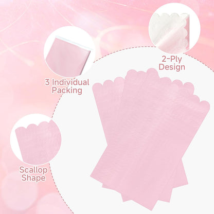 36 Pcs Pink Napkins; 2-ply Light Pink Dinner Napkins; Scalloped Paper Napkin for Wedding, Dinner, Birthday, Bridal Shower, Valentines Party Supplies; Bathroom Napkin Guest Disposable