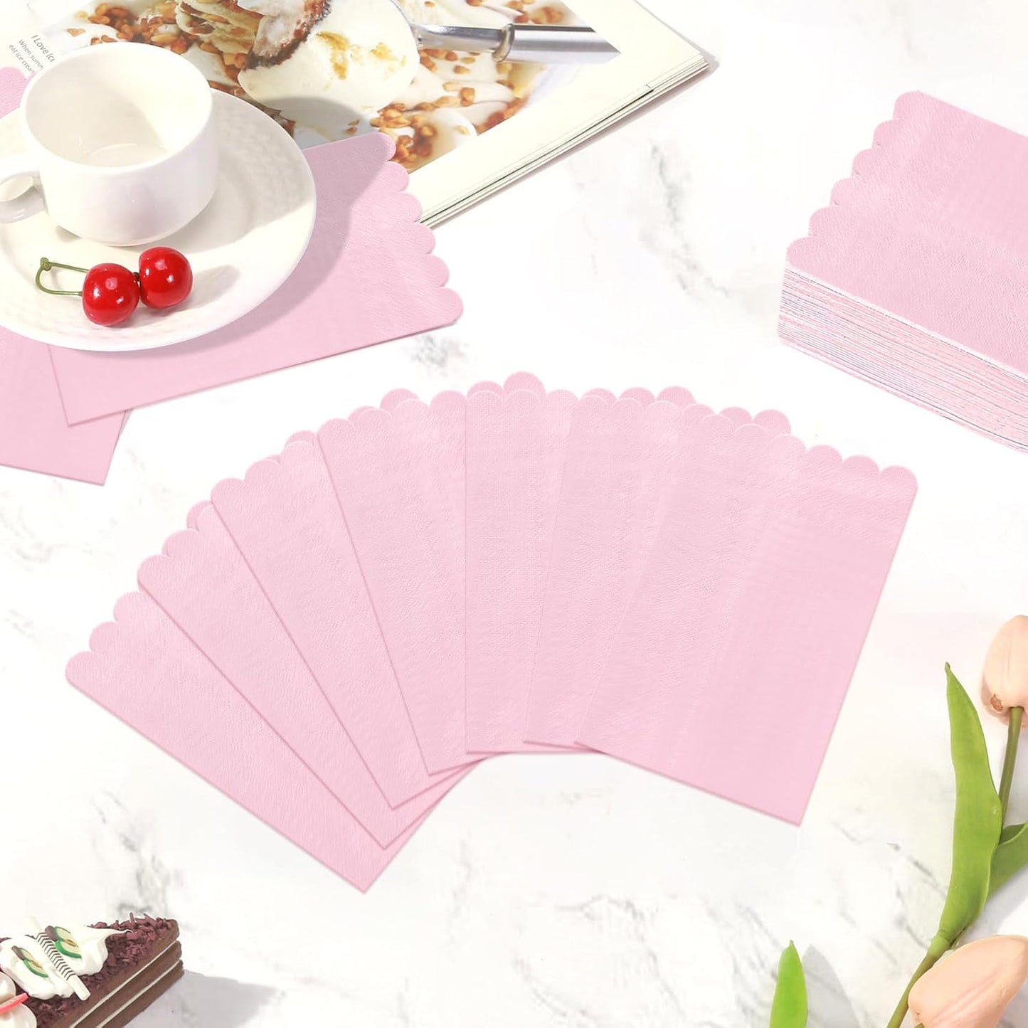 36 Pcs Pink Napkins; 2-ply Light Pink Dinner Napkins; Scalloped Paper Napkin for Wedding, Dinner, Birthday, Bridal Shower, Valentines Party Supplies; Bathroom Napkin Guest Disposable