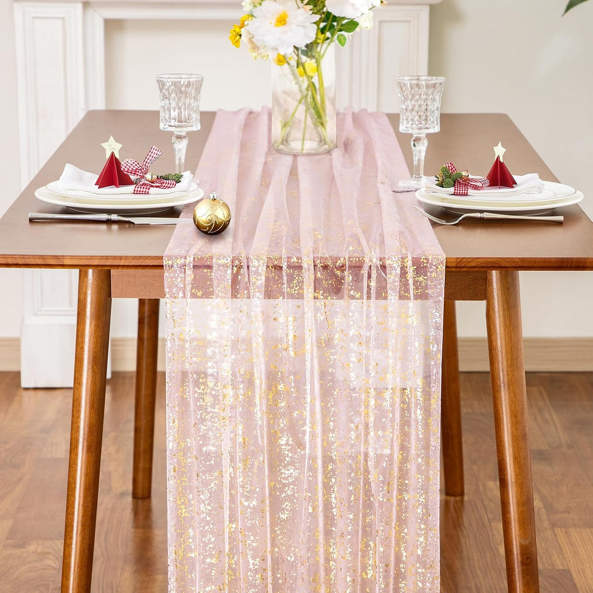 Light Pink Sheer Tulle Table Runner 120 Inch/10 Ft Long