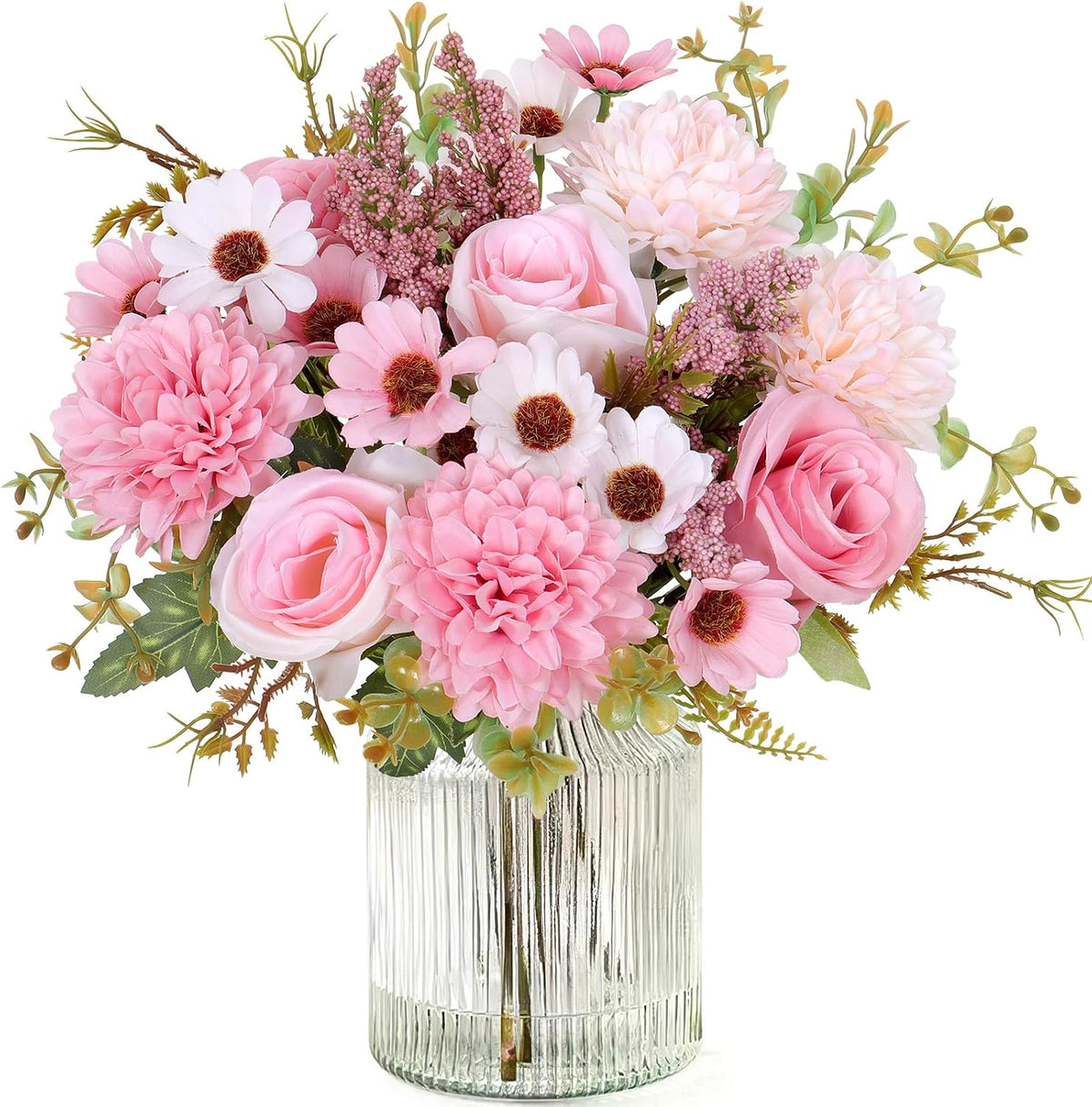 Artificial Flowers Pink Silk Flower Bouquet 2 Packs Silk Roses