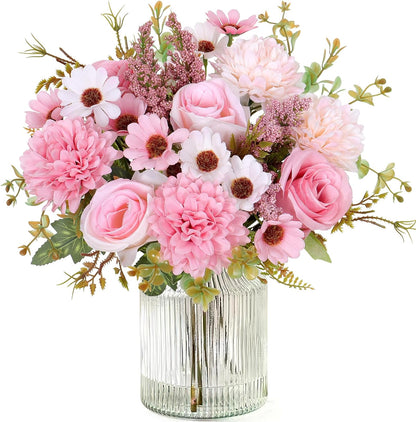 Artificial Flowers Pink Silk Flower Bouquet 2 Packs Silk Roses